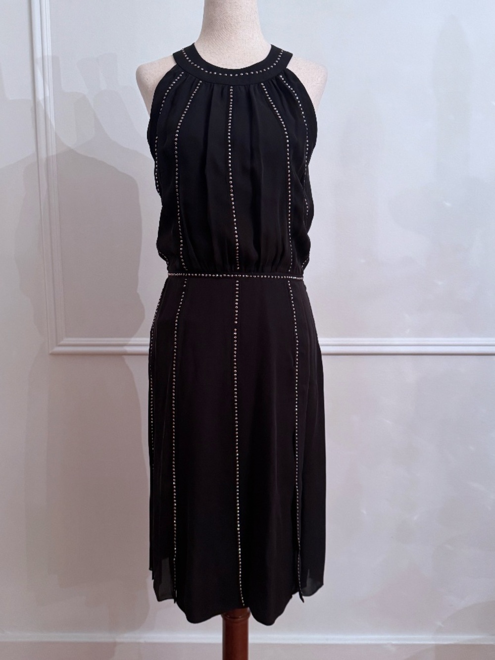 L'AGENCE for Intermix Black Silk Beaded Halter Neck Open Back Midi Dress Sz 4